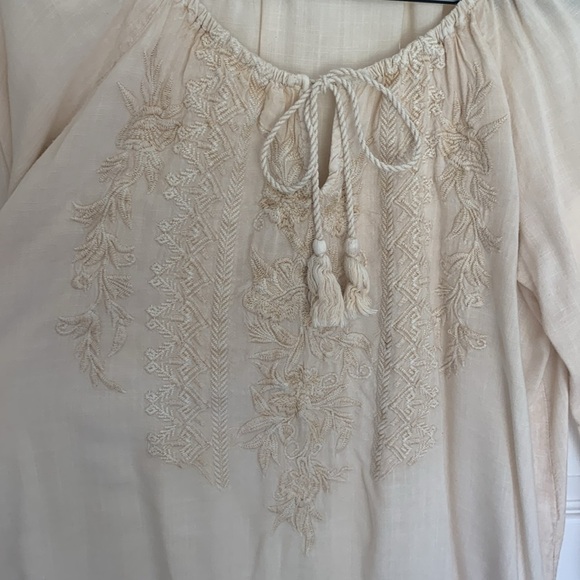 Spiagga Dolce ivory/ cream embroidered boho flared sleeves tie-front top size sm - Picture 2 of 9